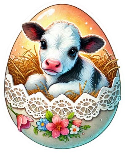 Easter floral cow egg wall - cow,