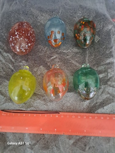 Six decorated glass egg - , shaped